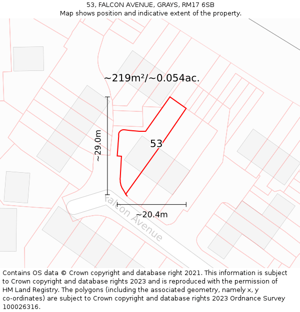 53, FALCON AVENUE, GRAYS, RM17 6SB: Plot and title map