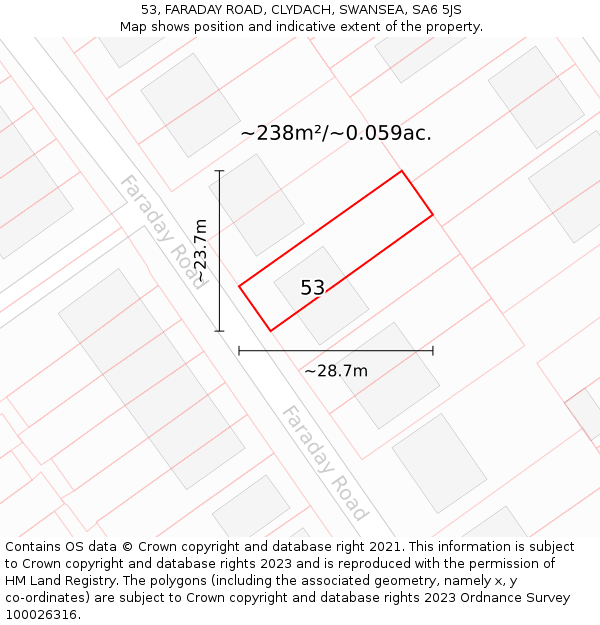 53, FARADAY ROAD, CLYDACH, SWANSEA, SA6 5JS: Plot and title map