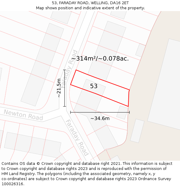 53, FARADAY ROAD, WELLING, DA16 2ET: Plot and title map