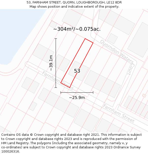 53, FARNHAM STREET, QUORN, LOUGHBOROUGH, LE12 8DR: Plot and title map