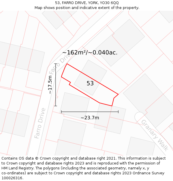 53, FARRO DRIVE, YORK, YO30 6QQ: Plot and title map