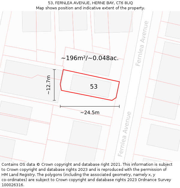 53, FERNLEA AVENUE, HERNE BAY, CT6 8UQ: Plot and title map