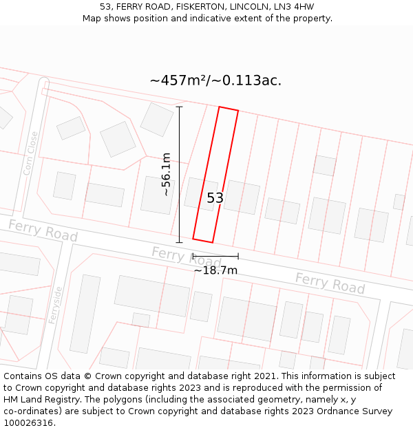 53, FERRY ROAD, FISKERTON, LINCOLN, LN3 4HW: Plot and title map