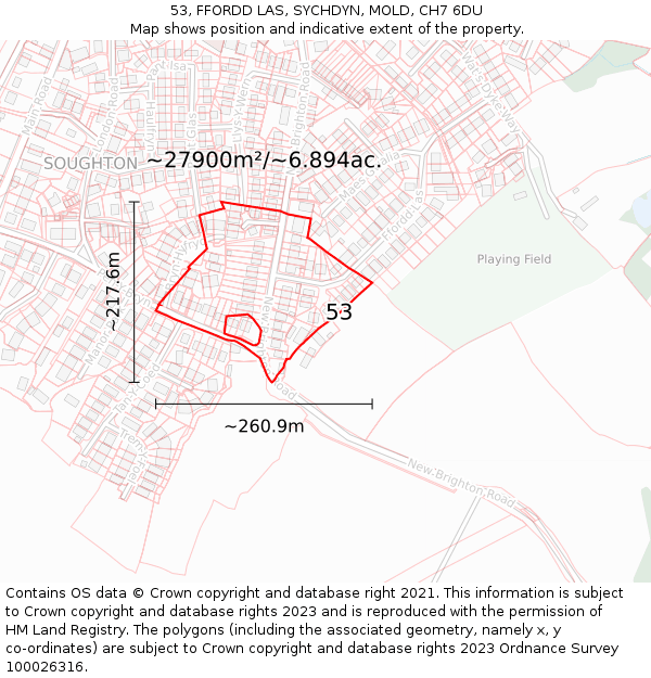 53, FFORDD LAS, SYCHDYN, MOLD, CH7 6DU: Plot and title map