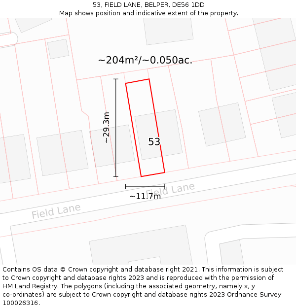 53, FIELD LANE, BELPER, DE56 1DD: Plot and title map