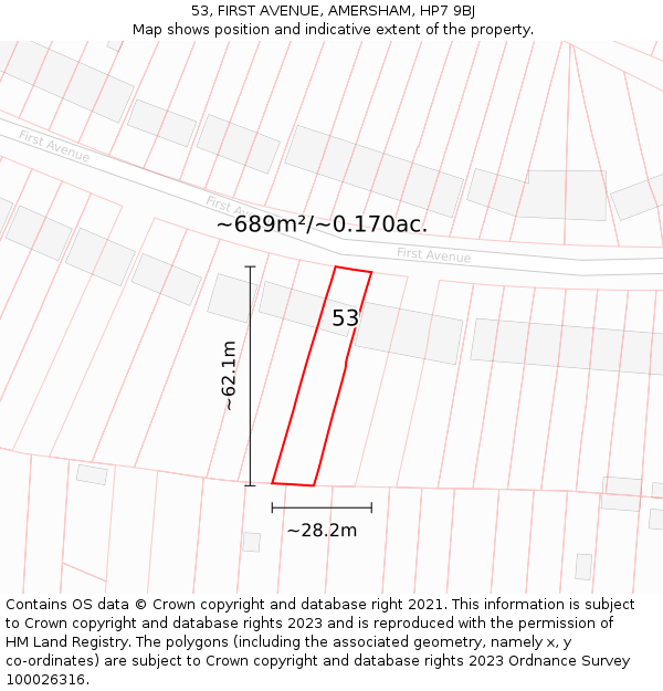 53, FIRST AVENUE, AMERSHAM, HP7 9BJ: Plot and title map