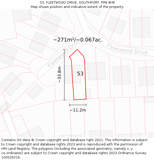 53, FLEETWOOD DRIVE, SOUTHPORT, PR9 8HE: Plot and title map