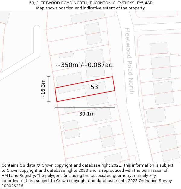 53, FLEETWOOD ROAD NORTH, THORNTON-CLEVELEYS, FY5 4AB: Plot and title map