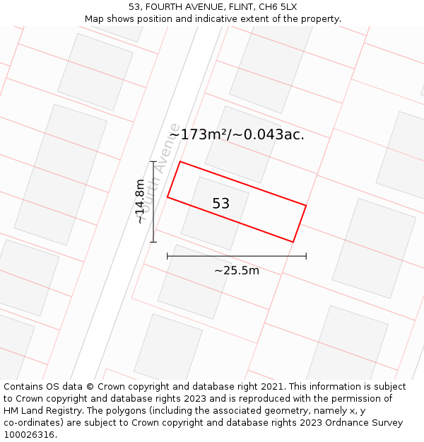 53, FOURTH AVENUE, FLINT, CH6 5LX: Plot and title map