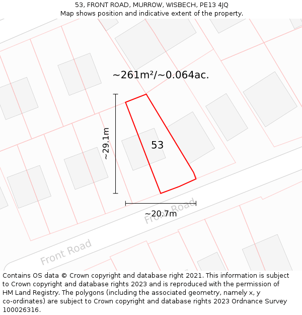 53, FRONT ROAD, MURROW, WISBECH, PE13 4JQ: Plot and title map