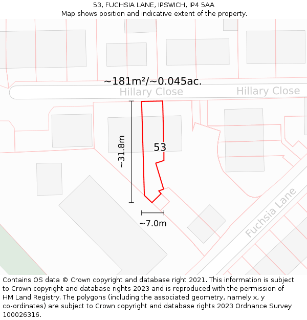 53, FUCHSIA LANE, IPSWICH, IP4 5AA: Plot and title map