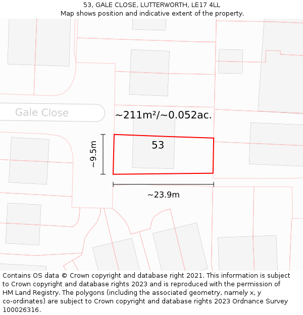 53, GALE CLOSE, LUTTERWORTH, LE17 4LL: Plot and title map