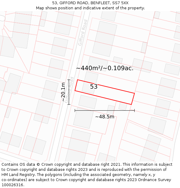 53, GIFFORD ROAD, BENFLEET, SS7 5XX: Plot and title map