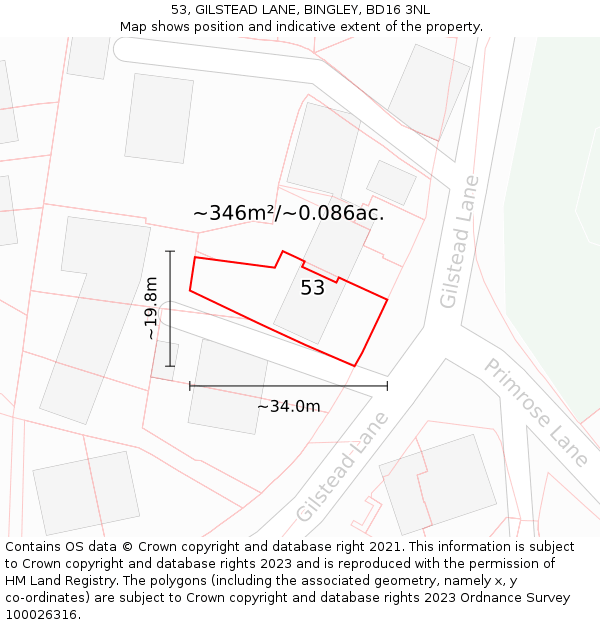 53, GILSTEAD LANE, BINGLEY, BD16 3NL: Plot and title map