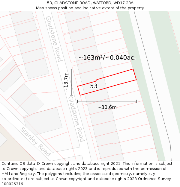 53, GLADSTONE ROAD, WATFORD, WD17 2RA: Plot and title map