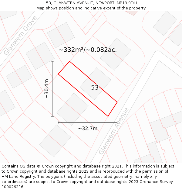 53, GLANWERN AVENUE, NEWPORT, NP19 9DH: Plot and title map