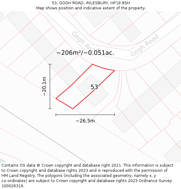 53, GOGH ROAD, AYLESBURY, HP19 8SH: Plot and title map