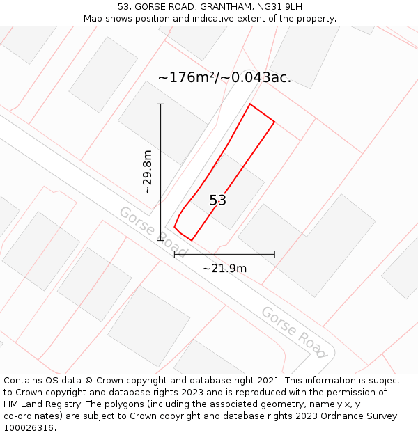 53, GORSE ROAD, GRANTHAM, NG31 9LH: Plot and title map