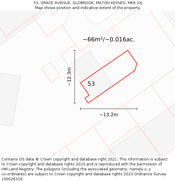 53, GRACE AVENUE, OLDBROOK, MILTON KEYNES, MK6 2XJ: Plot and title map