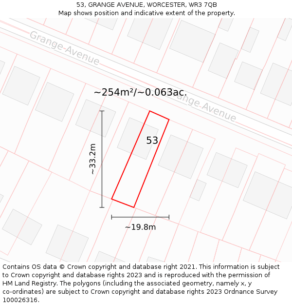 53, GRANGE AVENUE, WORCESTER, WR3 7QB: Plot and title map