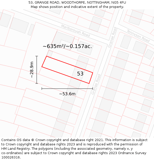 53, GRANGE ROAD, WOODTHORPE, NOTTINGHAM, NG5 4FU: Plot and title map