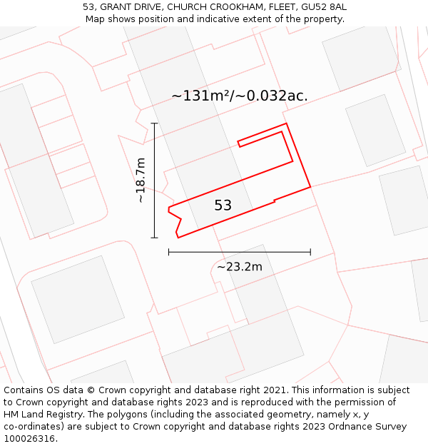 53, GRANT DRIVE, CHURCH CROOKHAM, FLEET, GU52 8AL: Plot and title map