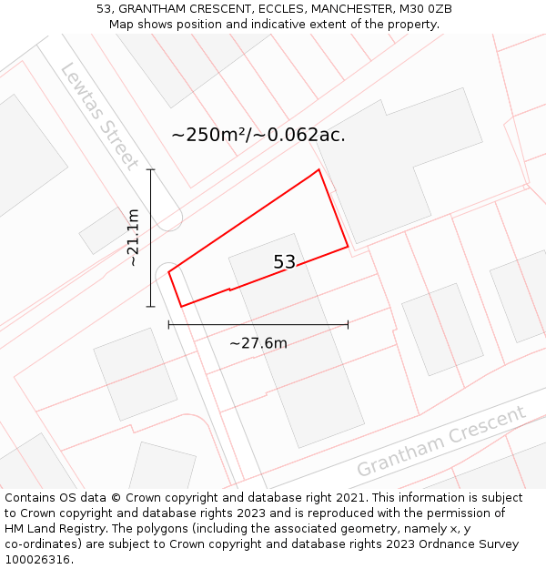 53, GRANTHAM CRESCENT, ECCLES, MANCHESTER, M30 0ZB: Plot and title map