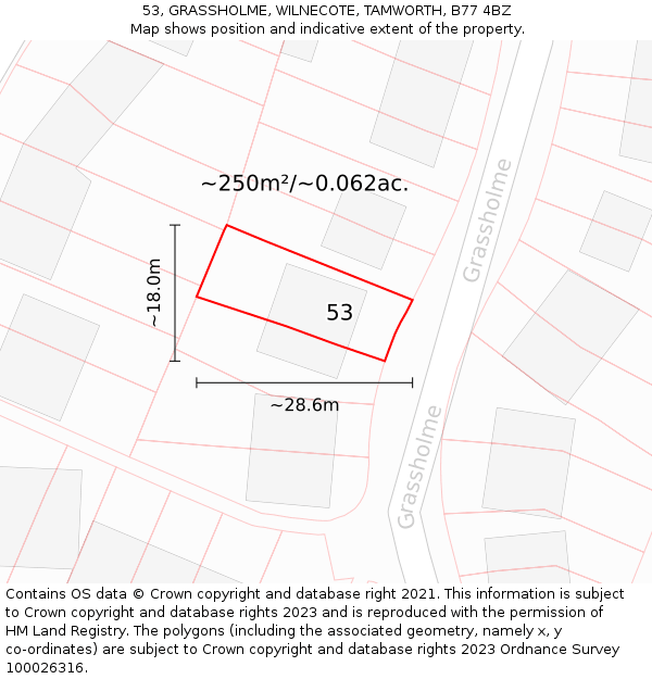 53, GRASSHOLME, WILNECOTE, TAMWORTH, B77 4BZ: Plot and title map