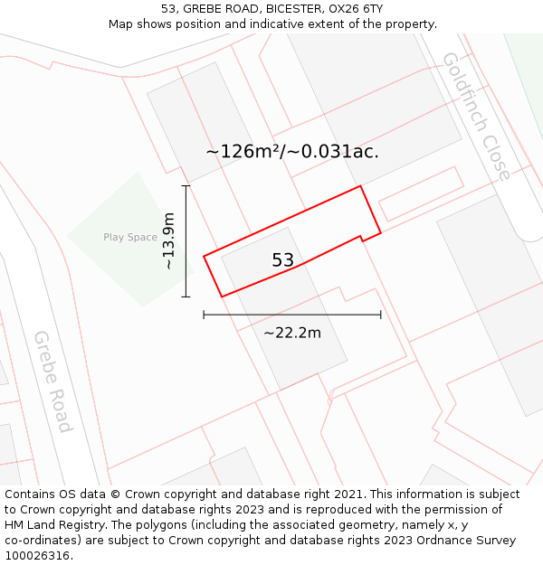 53, GREBE ROAD, BICESTER, OX26 6TY: Plot and title map