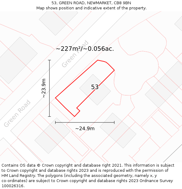 53, GREEN ROAD, NEWMARKET, CB8 9BN: Plot and title map