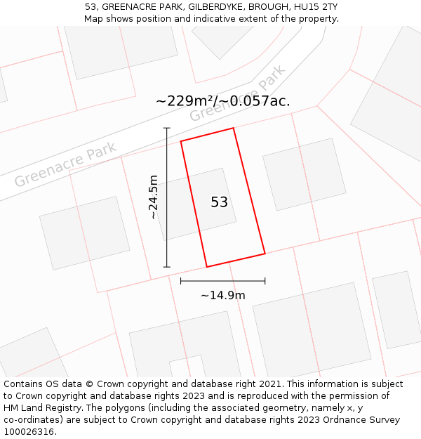 53, GREENACRE PARK, GILBERDYKE, BROUGH, HU15 2TY: Plot and title map