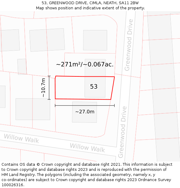 53, GREENWOOD DRIVE, CIMLA, NEATH, SA11 2BW: Plot and title map