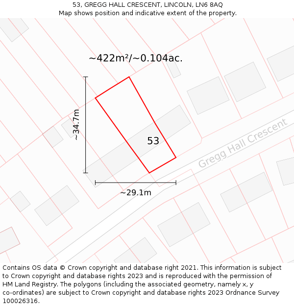 53, GREGG HALL CRESCENT, LINCOLN, LN6 8AQ: Plot and title map