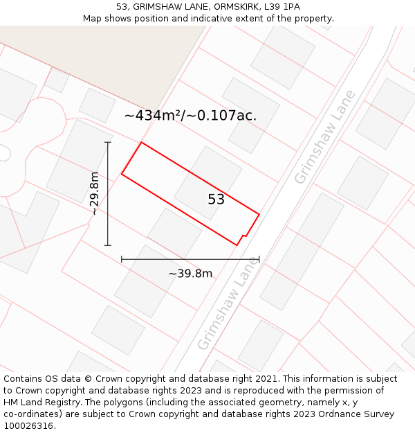 53, GRIMSHAW LANE, ORMSKIRK, L39 1PA: Plot and title map