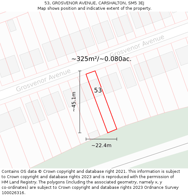 53, GROSVENOR AVENUE, CARSHALTON, SM5 3EJ: Plot and title map