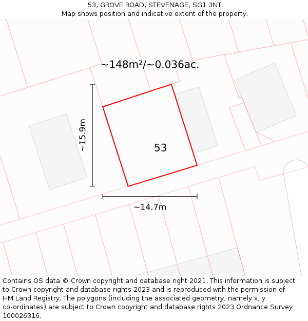 53, GROVE ROAD, STEVENAGE, SG1 3NT: Plot and title map