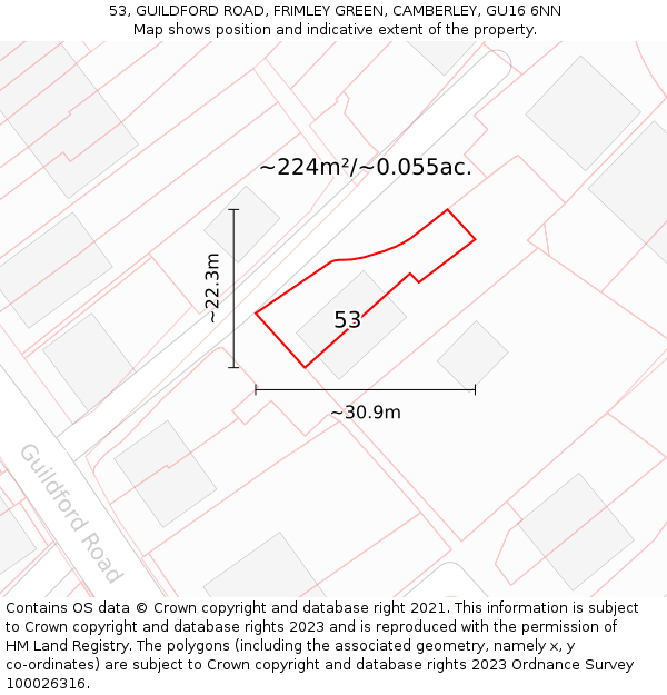 53, GUILDFORD ROAD, FRIMLEY GREEN, CAMBERLEY, GU16 6NN: Plot and title map