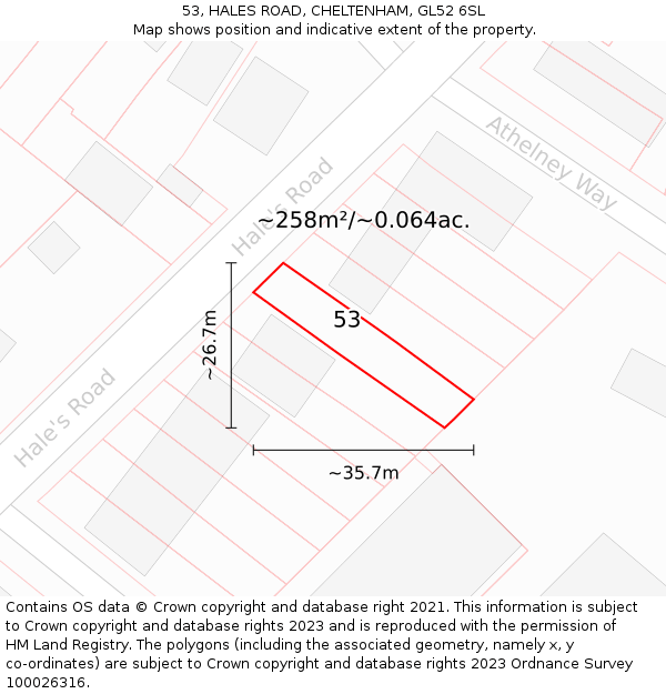 53, HALES ROAD, CHELTENHAM, GL52 6SL: Plot and title map