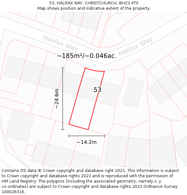 53, HALIFAX WAY, CHRISTCHURCH, BH23 4TX: Plot and title map