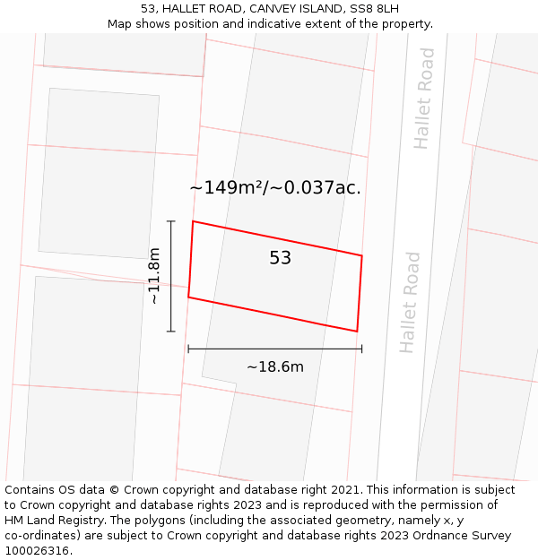 53, HALLET ROAD, CANVEY ISLAND, SS8 8LH: Plot and title map