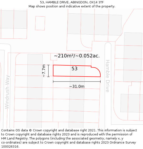 53, HAMBLE DRIVE, ABINGDON, OX14 3TF: Plot and title map