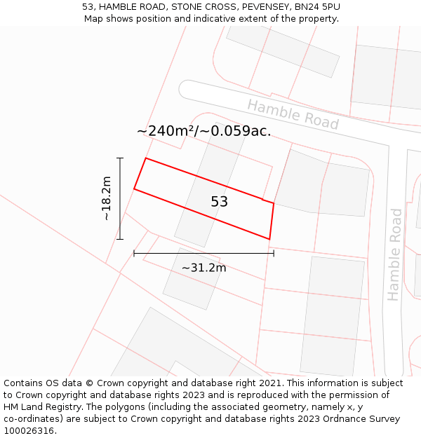 53, HAMBLE ROAD, STONE CROSS, PEVENSEY, BN24 5PU: Plot and title map