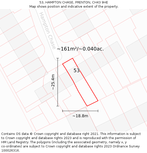 53, HAMPTON CHASE, PRENTON, CH43 9HE: Plot and title map