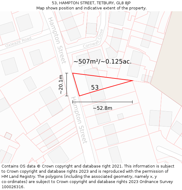 53, HAMPTON STREET, TETBURY, GL8 8JP: Plot and title map