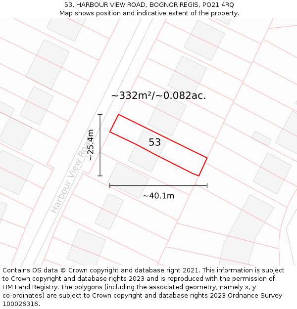 53, HARBOUR VIEW ROAD, BOGNOR REGIS, PO21 4RQ: Plot and title map