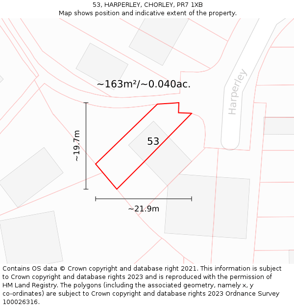 53, HARPERLEY, CHORLEY, PR7 1XB: Plot and title map