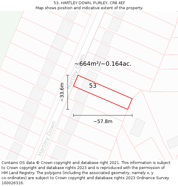 53, HARTLEY DOWN, PURLEY, CR8 4EF: Plot and title map