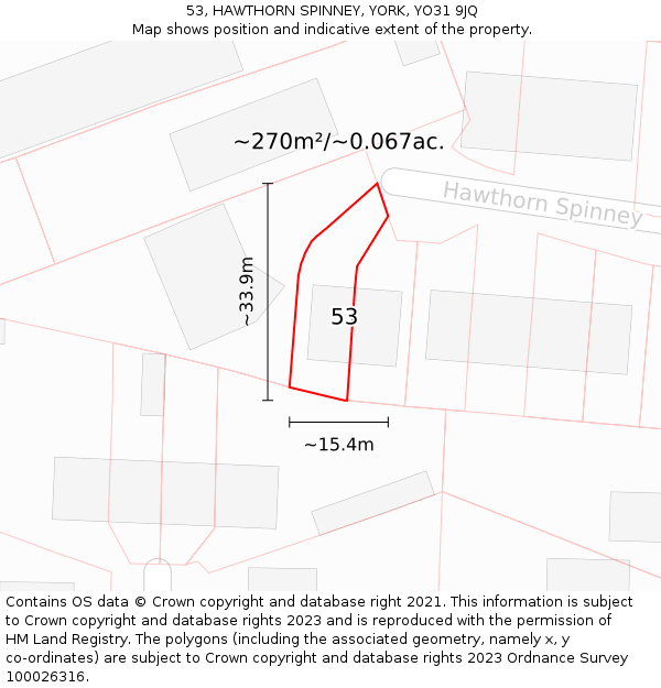 53, HAWTHORN SPINNEY, YORK, YO31 9JQ: Plot and title map