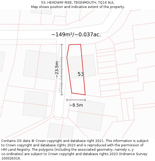 53, HEADWAY RISE, TEIGNMOUTH, TQ14 9UL: Plot and title map