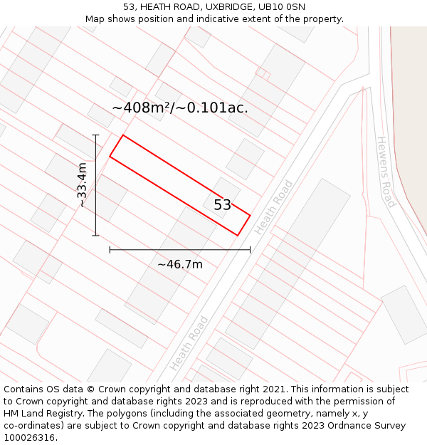 53, HEATH ROAD, UXBRIDGE, UB10 0SN: Plot and title map